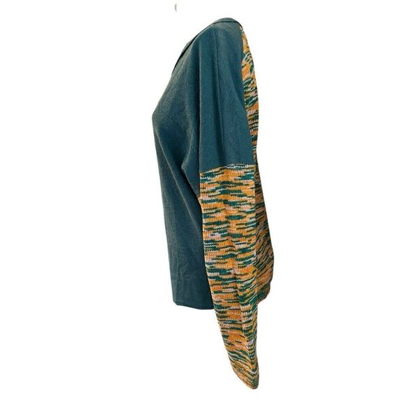 Ladies Small Yellow Green Top Exposed Seams Mixed Media Oversized Blouse NWT - Picture 2 of 6